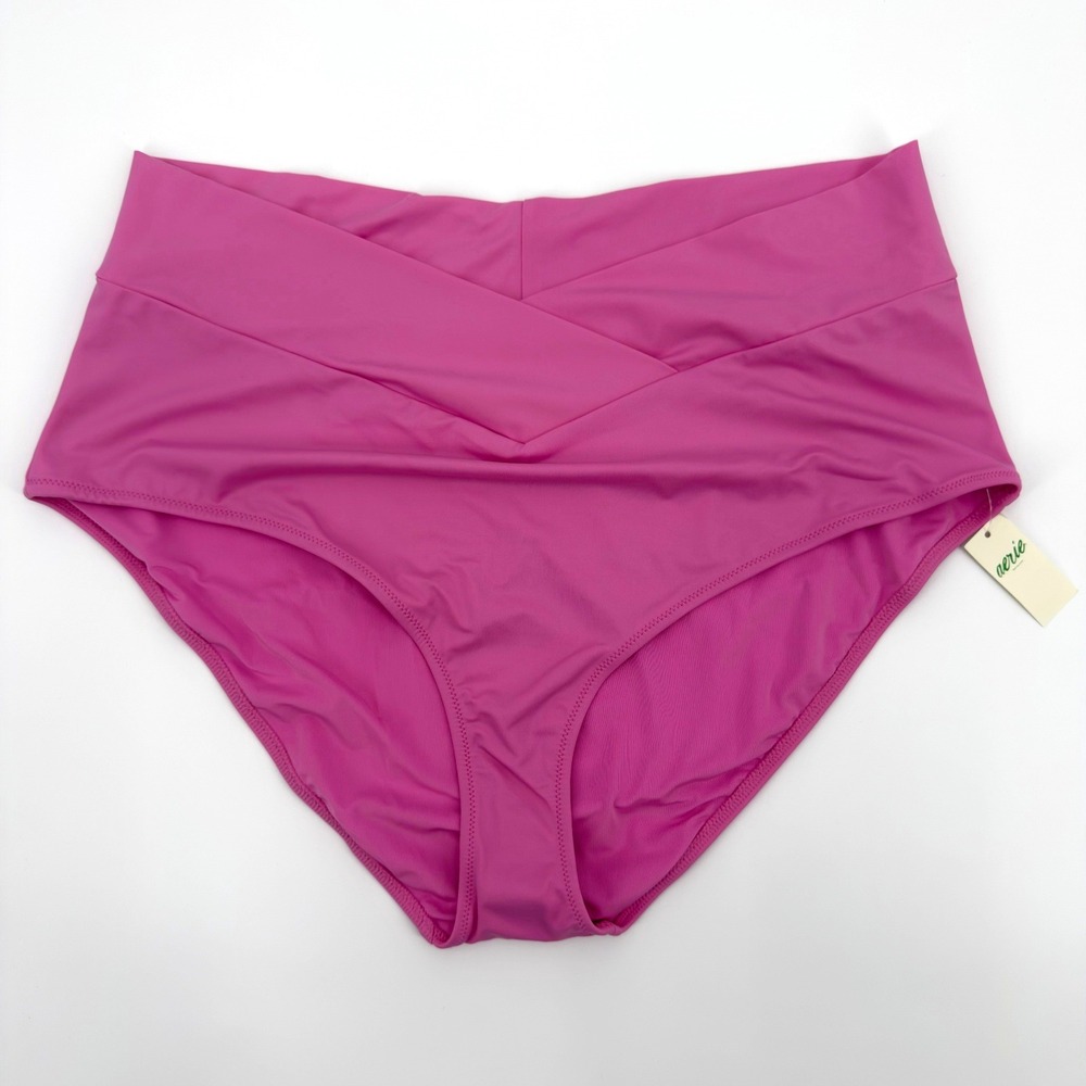 Aerie High Waisted Full Coverage‎ Cross Waist Bikini Bottoms Hot Pink XXL NWT
